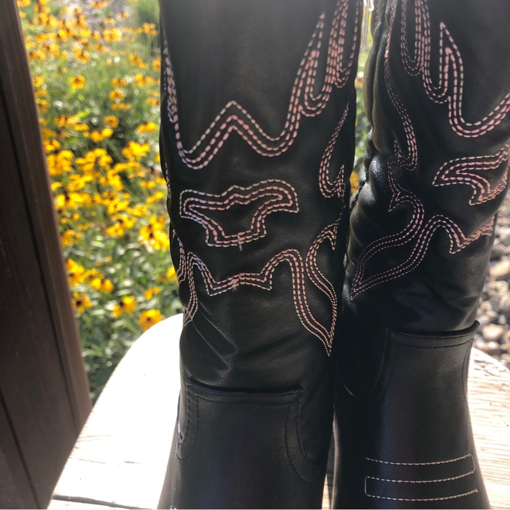 Women Cowgirl Western Boots Round Pointed Toe Pull On Mid Calf Boots Size 6.5 - Picture 4 of 8